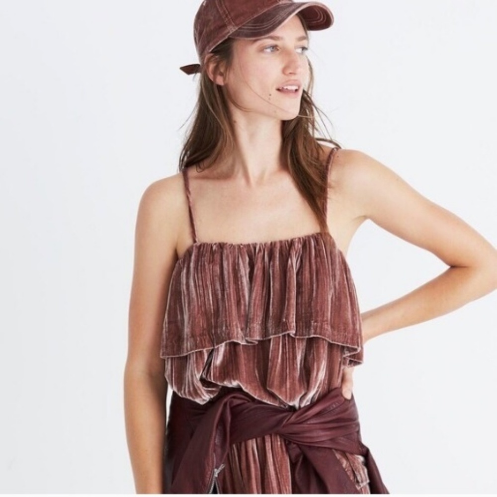 Madewell Crushed Velvet Ruffled Boho Tank Top